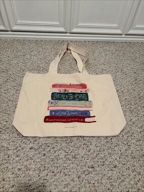 Rifle Paper Co. Cream Canvas Tote with Colorful Bookstack Print